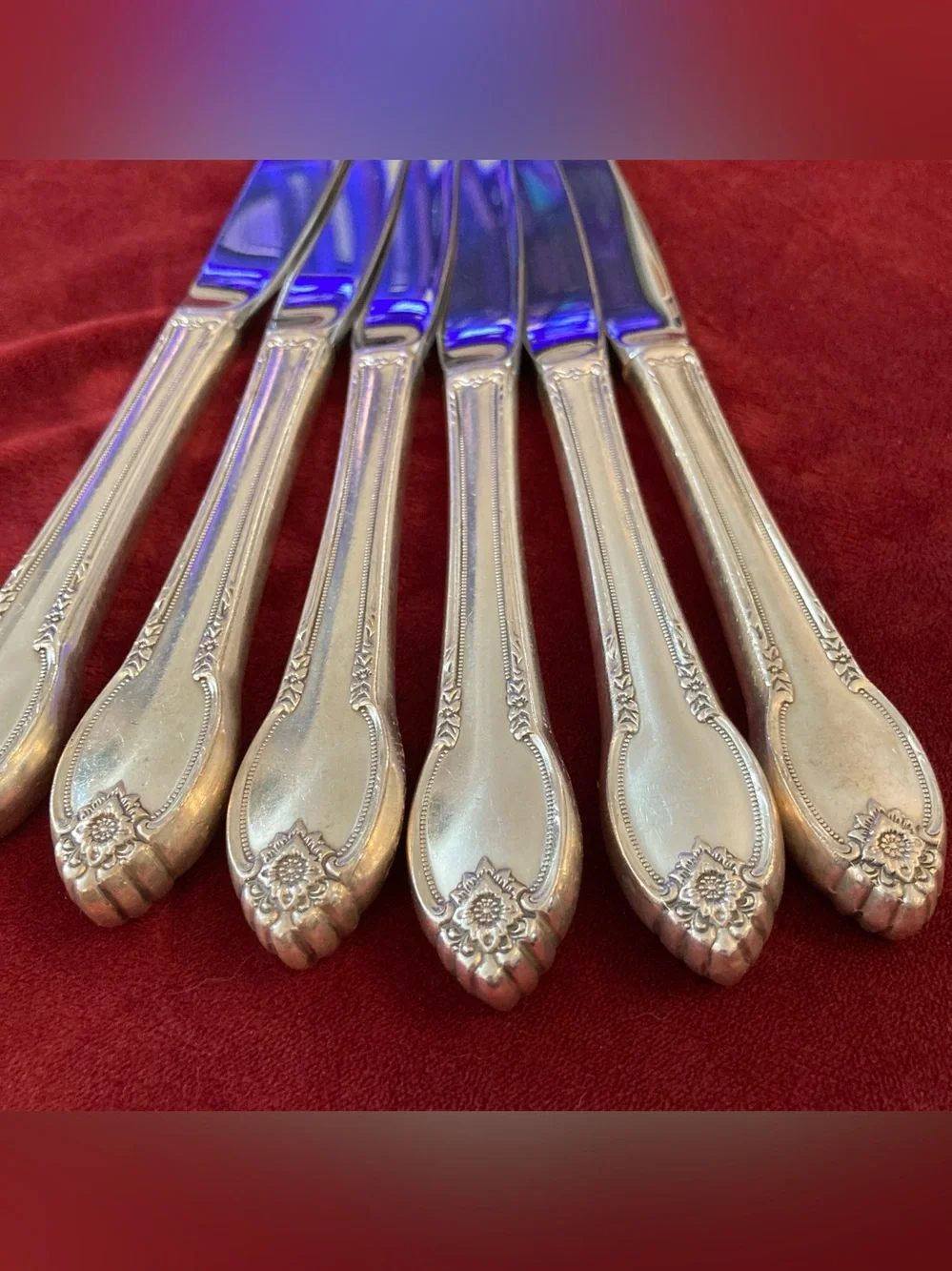 6 Silverplate Dinner Knives 1847 Rogers Bros Remembrance Rose Pattern | 1960s